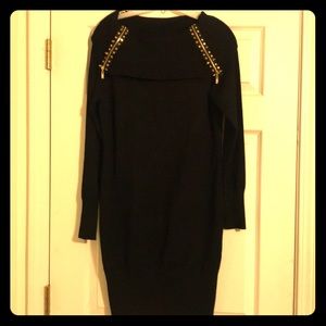 Black sweater dress w/ zipper and studded detail